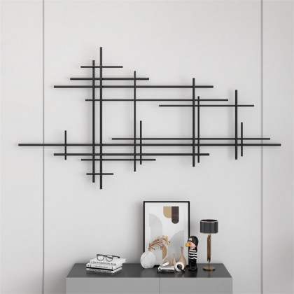 HMR - 39" Minimalist Black Metal Wall Decor with Vertical Lines for Living Room,Office,Hotel