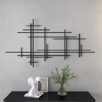 HMR - 39" Minimalist Black Metal Wall Decor with Vertical Lines for Living Room,Office,Hotel