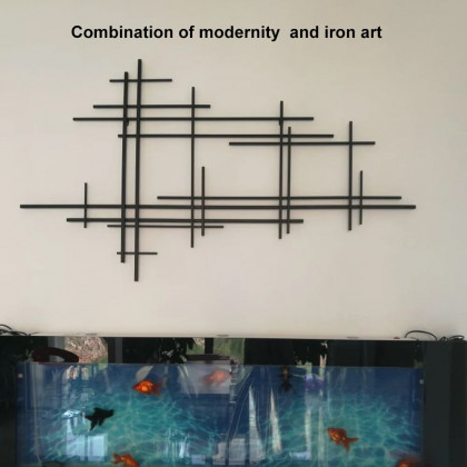 HMR - 39" Minimalist Black Metal Wall Decor with Vertical Lines for Living Room,Office,Hotel