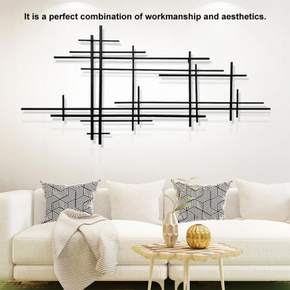 HMR - 39" Minimalist Black Metal Wall Decor with Vertical Lines for Living Room,Office,Hotel