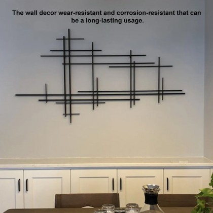 HMR - 39" Minimalist Black Metal Wall Decor with Vertical Lines for Living Room,Office,Hotel