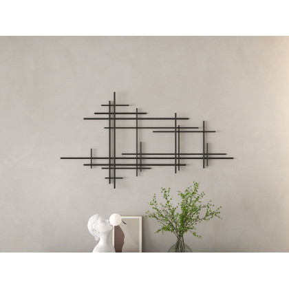 HMR - 39" Minimalist Black Metal Wall Decor with Vertical Lines for Living Room,Office,Hotel