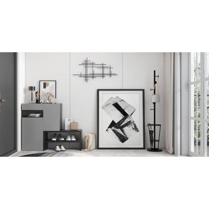 HMR - 39" Minimalist Black Metal Wall Decor with Vertical Lines for Living Room,Office,Hotel