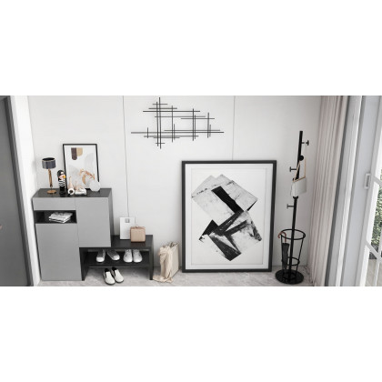HMR - 39" Minimalist Black Metal Wall Decor with Vertical Lines for Living Room,Office,Hotel