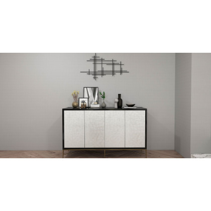 HMR - 39" Minimalist Black Metal Wall Decor with Vertical Lines for Living Room,Office,Hotel