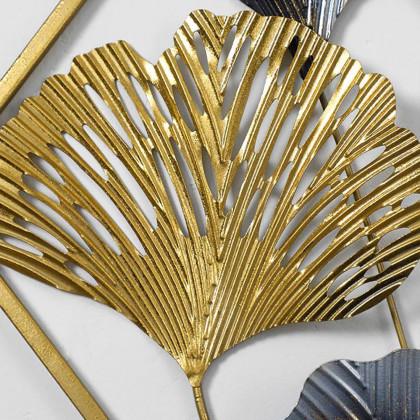 HMR - 2 Pieces Triangular Wall Hollow-out Ginkgo Leaves Floral Art in Metal