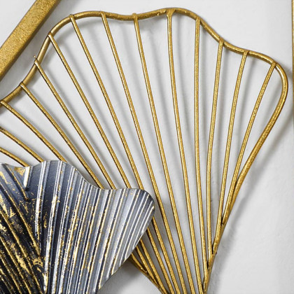HMR - 2 Pieces Triangular Wall Hollow-out Ginkgo Leaves Floral Art in Metal