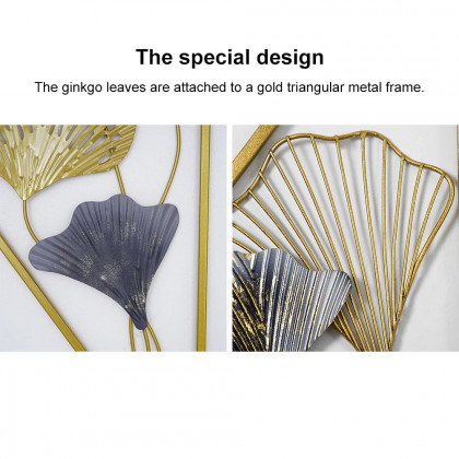 HMR - 2 Pieces Triangular Wall Hollow-out Ginkgo Leaves Floral Art in Metal