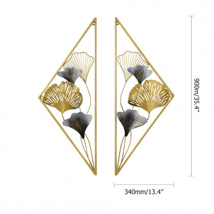 HMR - 2 Pieces Triangular Wall Hollow-out Ginkgo Leaves Floral Art in Metal