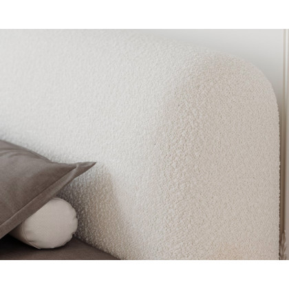 HMR Curva Boucle King Upholstered Platform Bed with Walnut Legs - White, 76"W x 80"L, Walnut