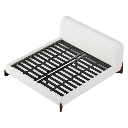 HMR Curva Boucle King Upholstered Platform Bed with Walnut Legs - White, 76"W x 80"L, Walnut