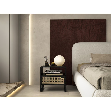 HMR Curva Boucle King Upholstered Platform Bed with Walnut Legs - White, 76"W x 80"L, Walnut