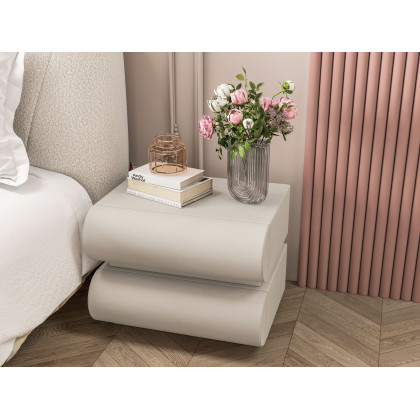 HMR Curva Boucle King Upholstered Platform Bed with Walnut Legs - White, 76"W x 80"L, Walnut