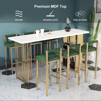 HMR - 63" Modern White Metal Bar Height Table with Shelves & Storage in Gold