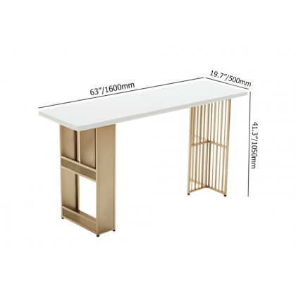 HMR - 63" Modern White Metal Bar Height Table with Shelves & Storage in Gold