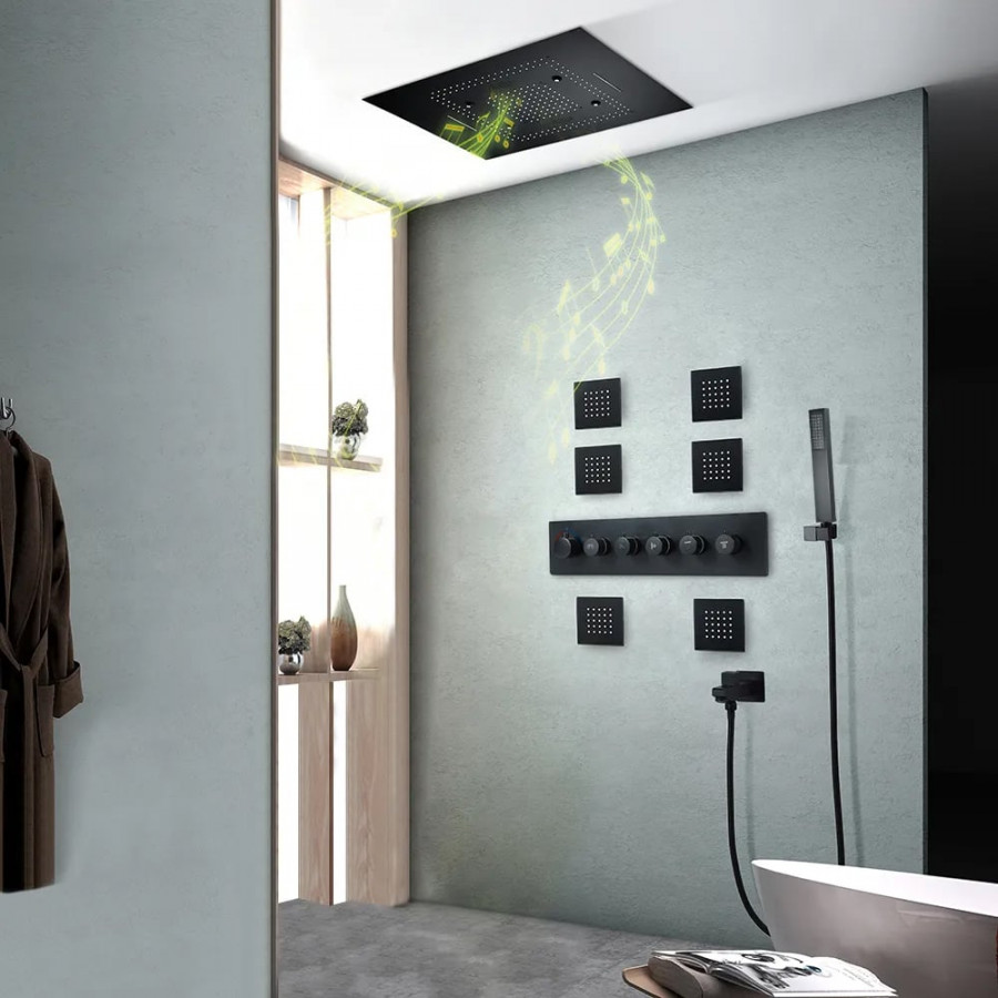 HMR - Wall-Mounted 31" Shower System in Black Rainfall 5 Functions