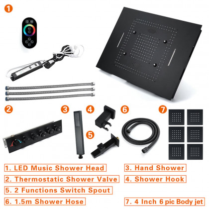 HMR - Wall-Mounted 31" Shower System in Black Rainfall 5 Functions