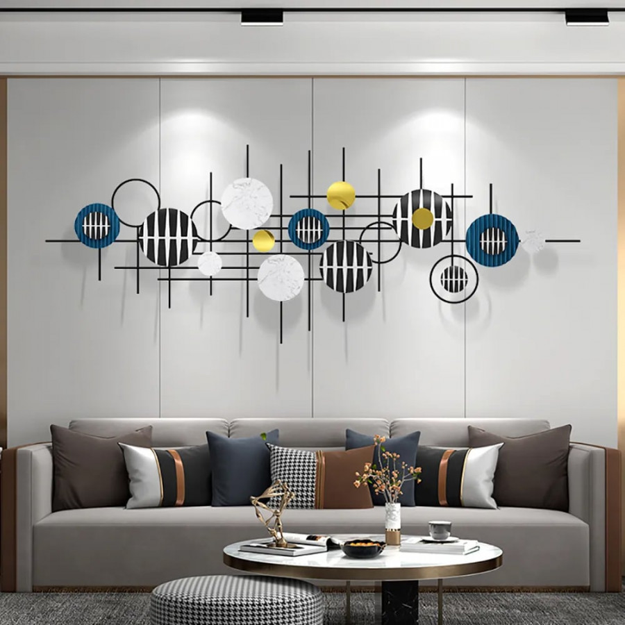 HMR - Gold & Black Modern Geometric Wall Accent Home 3D Wall Decor 59.1"W x 22"H Living Room
