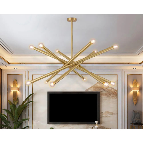 HMR Modern 12-Light Sputnik Semi Flush Mount Light with Hanging Rod - Gold