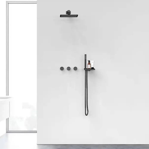 HMR - Wall-Mounted Double Functions Shower System with Standard Valve in Black