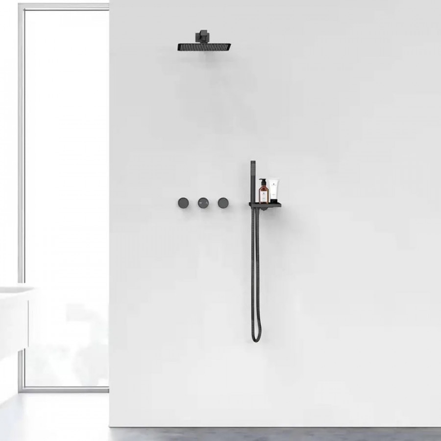HMR - Wall-Mounted Double Functions Shower System with Standard Valve in Black