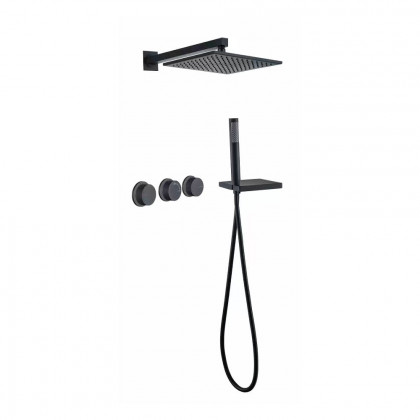 HMR - Wall-Mounted Double Functions Shower System with Standard Valve in Black