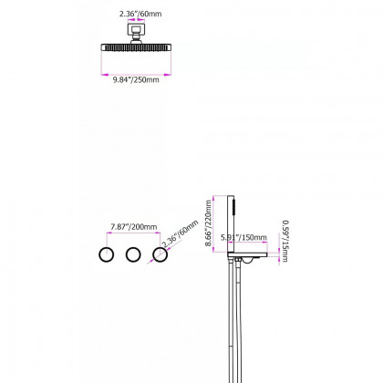 HMR - Wall-Mounted Double Functions Shower System with Standard Valve in Black