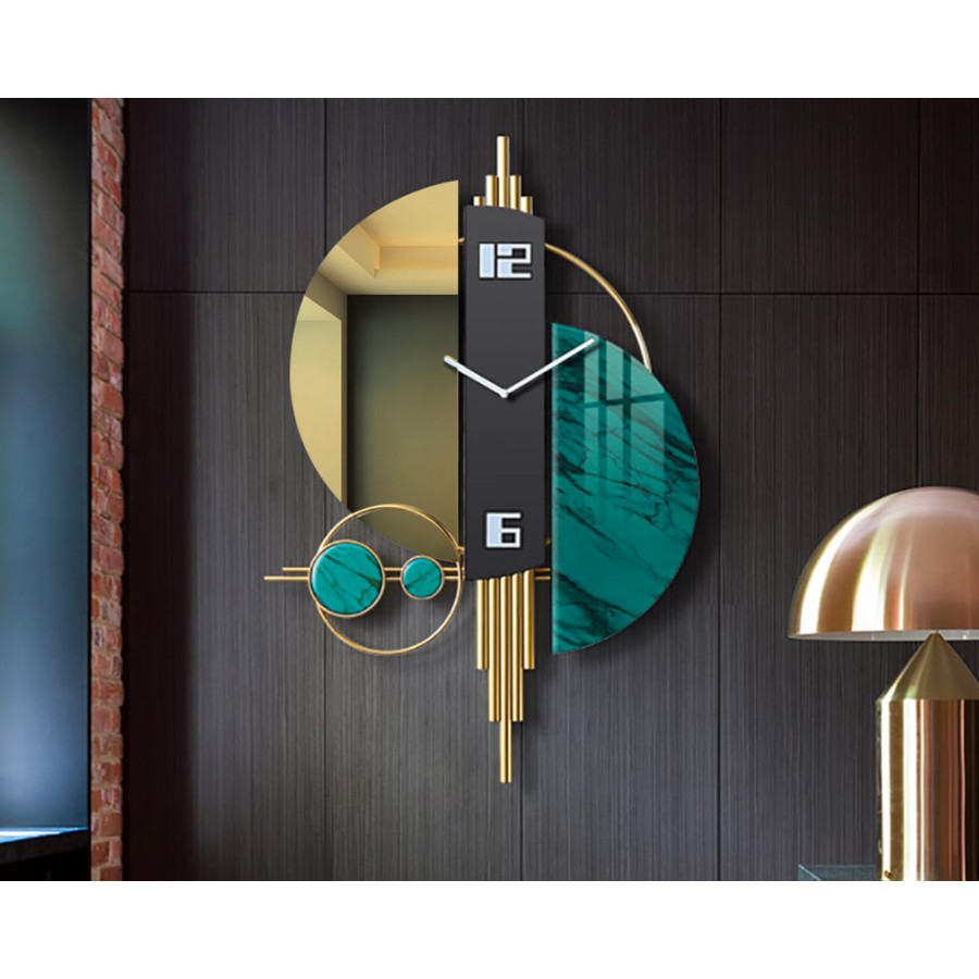HMR Unique Creative Geometric Oversized Wall Clock - Green/Gold/Black, Style A