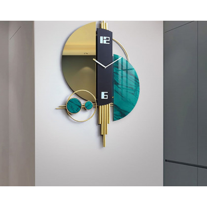HMR Unique Creative Geometric Oversized Wall Clock - Green/Gold/Black, Style A