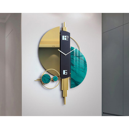 HMR Unique Creative Geometric Oversized Wall Clock - Green/Gold/Black, Style A