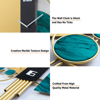 HMR Unique Creative Geometric Oversized Wall Clock - Green/Gold/Black, Style A