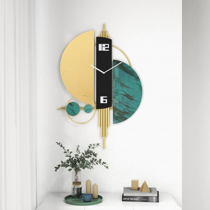 HMR Unique Creative Geometric Oversized Wall Clock - Green/Gold/Black, Style A