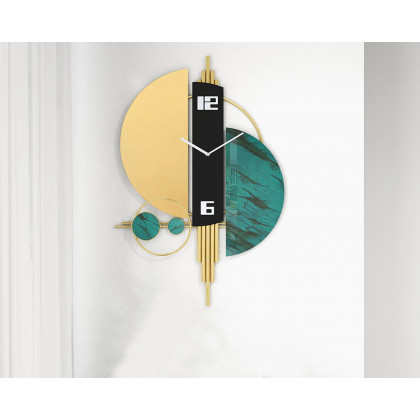 HMR Unique Creative Geometric Oversized Wall Clock - Green/Gold/Black, Style A