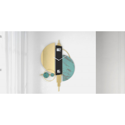 HMR Unique Creative Geometric Oversized Wall Clock - Green/Gold/Black, Style A
