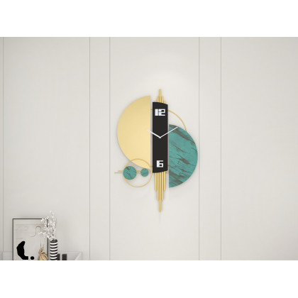 HMR Unique Creative Geometric Oversized Wall Clock - Green/Gold/Black, Style A