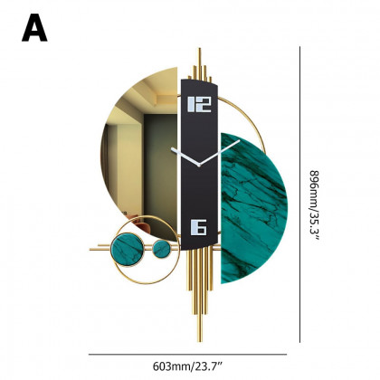 HMR Unique Creative Geometric Oversized Wall Clock - Green/Gold/Black, Style A