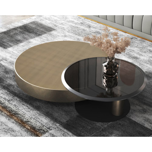 HMR - Modern 2-Piece Round Nesting Coffee Table Set with Tempered Glass Top