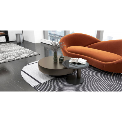 HMR Modern 2-Piece Round Nesting Coffee Table Set with Tempered Glass Top - Gold/Black, 35.4"