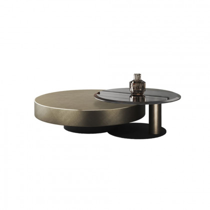 HMR Modern 2-Piece Round Nesting Coffee Table Set with Tempered Glass Top - Gold/Black, 39.4"