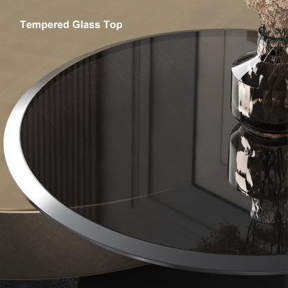 HMR Modern 2-Piece Round Nesting Coffee Table Set with Tempered Glass Top - Gold/Black, 39.4"