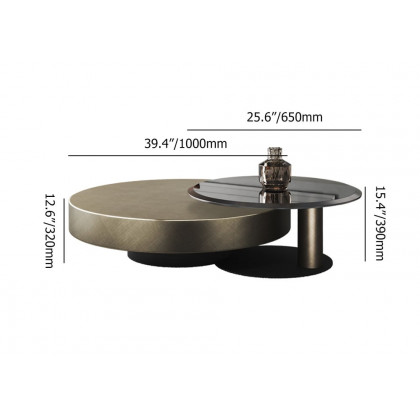 HMR Modern 2-Piece Round Nesting Coffee Table Set with Tempered Glass Top - Gold/Black, 39.4"