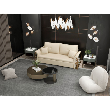 HMR Modern 2-Piece Round Nesting Coffee Table Set with Tempered Glass Top - Gold/Black, 31.5"
