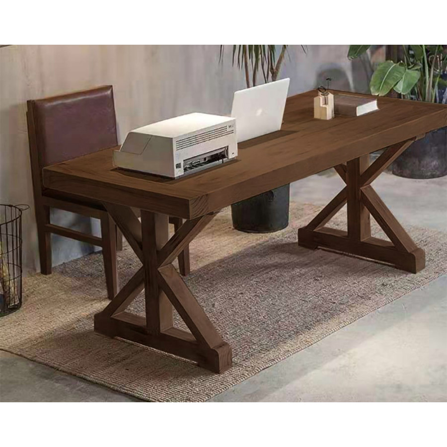 HMR Vintage Style Rectangular Pine wood Farmhouse Desk - Walnut, 47.2"