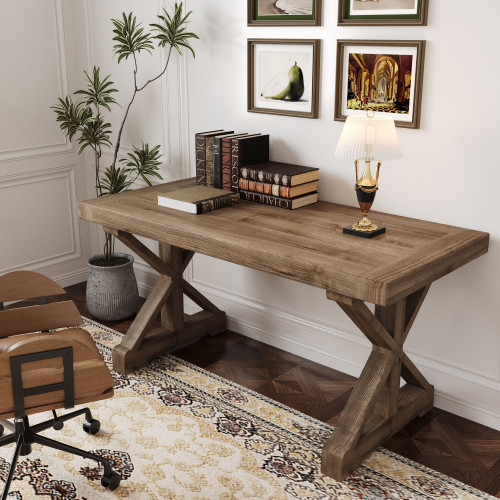 HMR Vintage Style Rectangular Pine wood Farmhouse Desk - Natural, 70.9"
