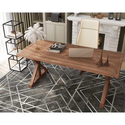 HMR Vintage Style Rectangular Pine wood Farmhouse Desk - Natural, 70.9"