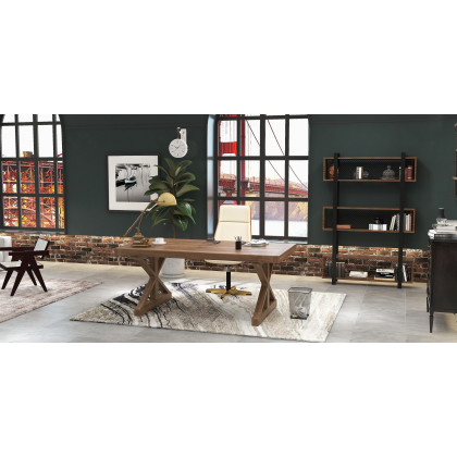HMR Vintage Style Rectangular Pine wood Farmhouse Desk - Natural, 70.9"