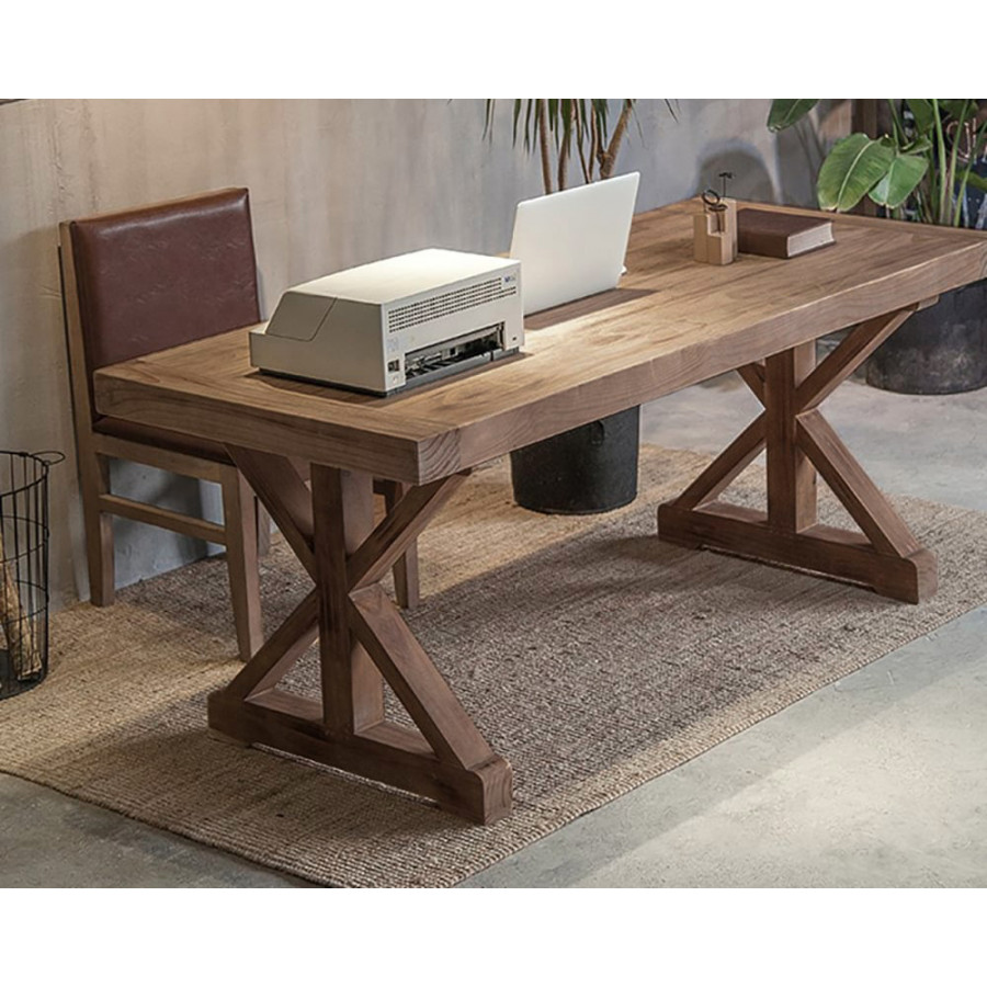 HMR - Vintage Style Rectangular Pine wood Farmhouse Desk