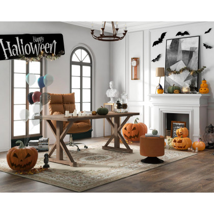 HMR - Vintage Style Rectangular Pine wood Farmhouse Desk