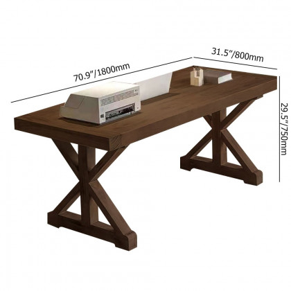 HMR Vintage Style Rectangular Pine wood Farmhouse Desk - Walnut, 70.9"