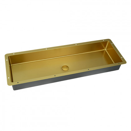 HMR - 42" Undermount Bathroom Sink Rectangular Stainless Steel Luxury with Drain Brushed Gold